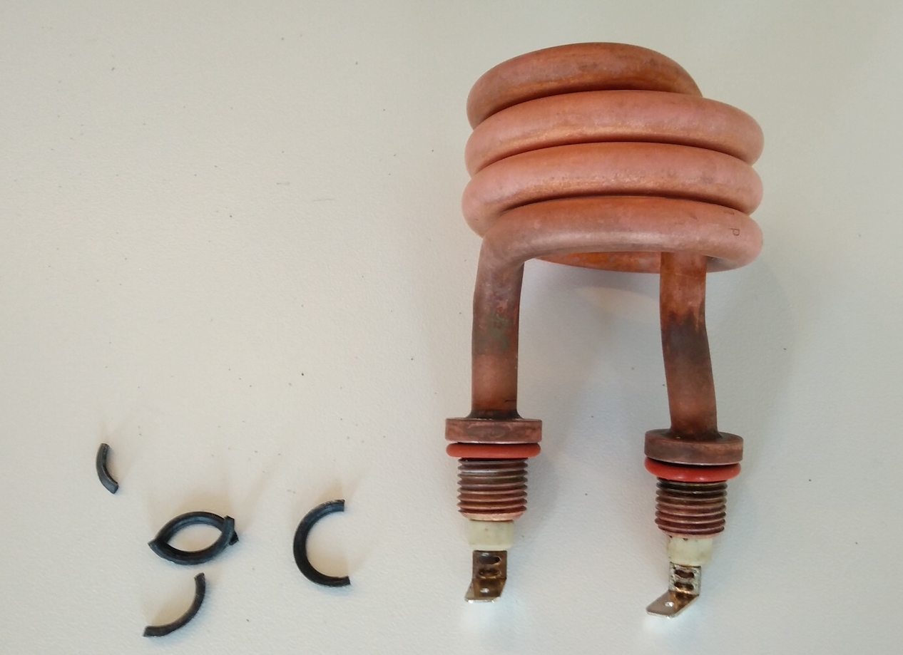 heating element with dried-out o-ring seals